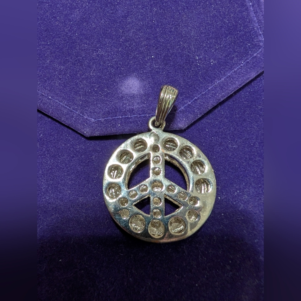 Peace Sign Pendant With Rhinestones - Picture 2 of 8